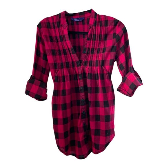 MILEY CYRUS max azria pink & black checkered plaid button down cute top size XL - Picture 1 of 6